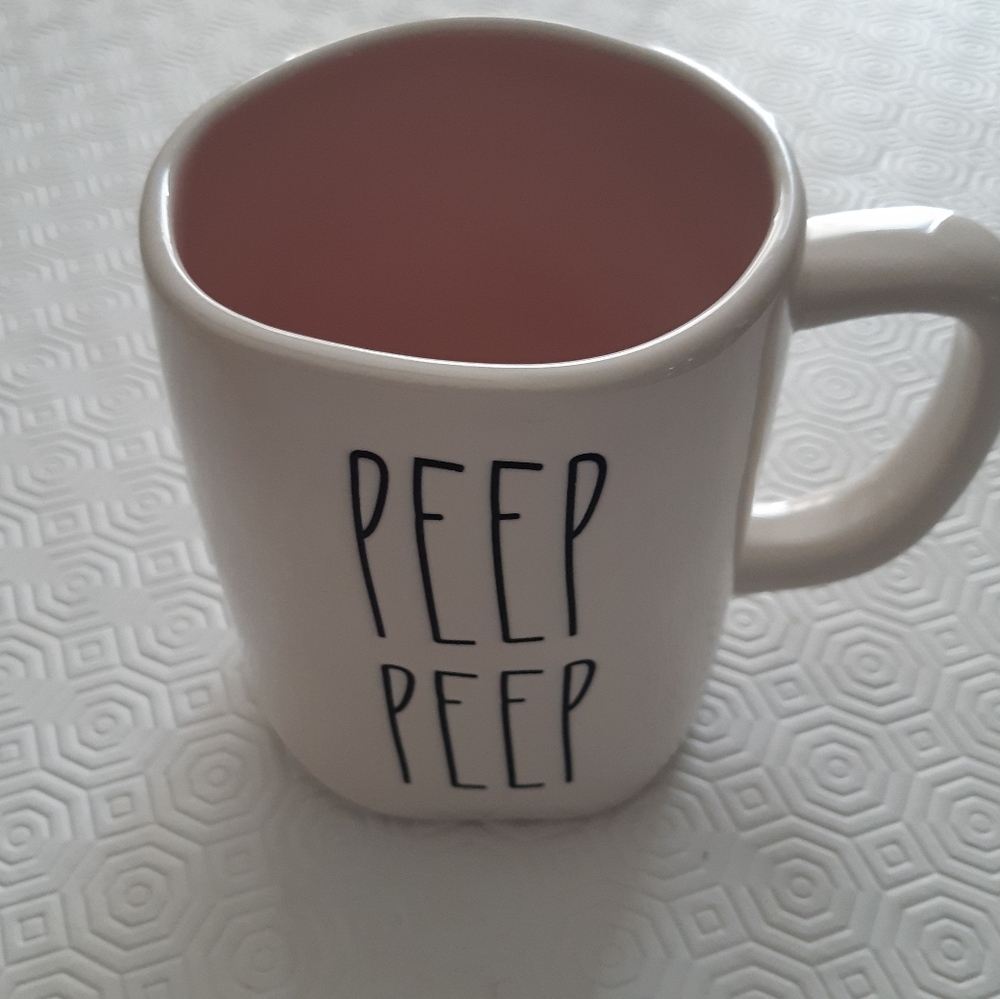 Rae Dunn white and pink Peep Peep mug